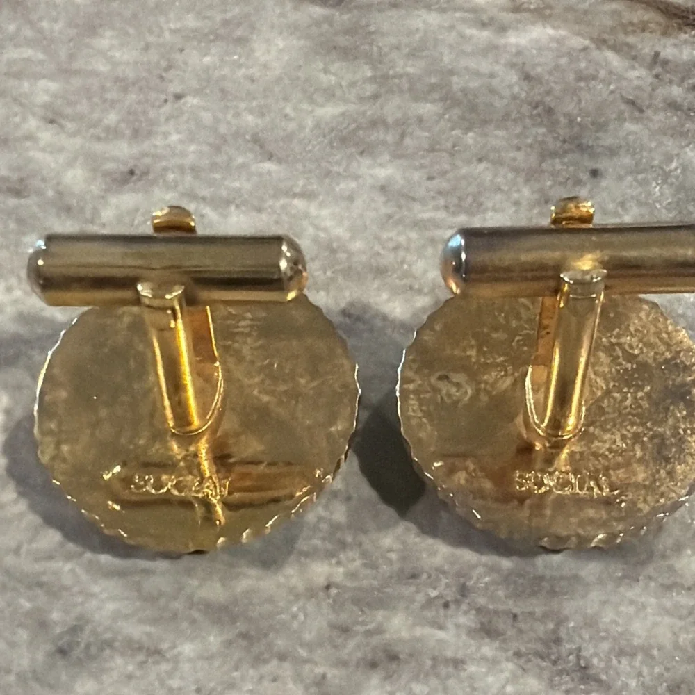 MCM Swank Social Cobalt Blue Enamel Gold Plate Rope Open Motorcar Cufflinks 3/4